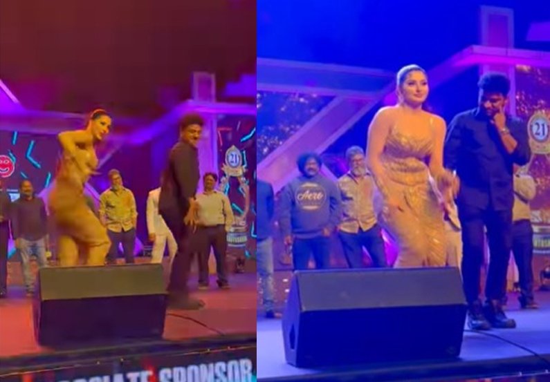 Urvashi Rautela sets the stage on fire with her performance with Boss Party at Santosham Awards.